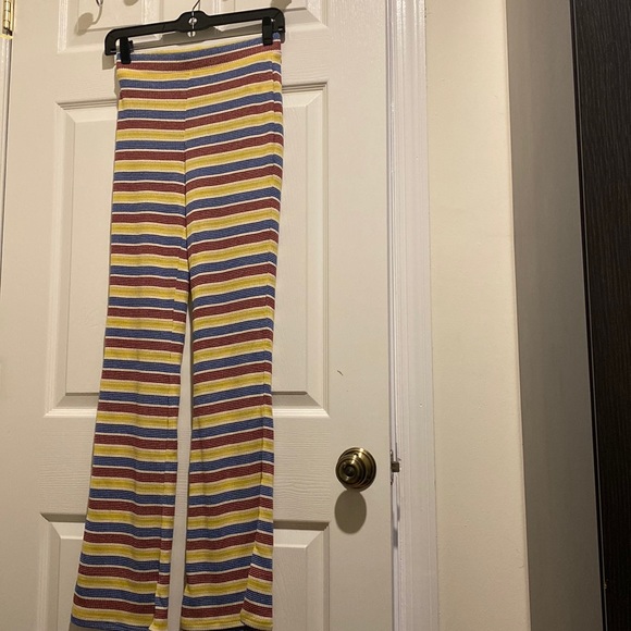 NEW Zara Pants Women’s Small Yellow Colorful Stripe Flare Stretch Pull On Lounge - Picture 1 of 3